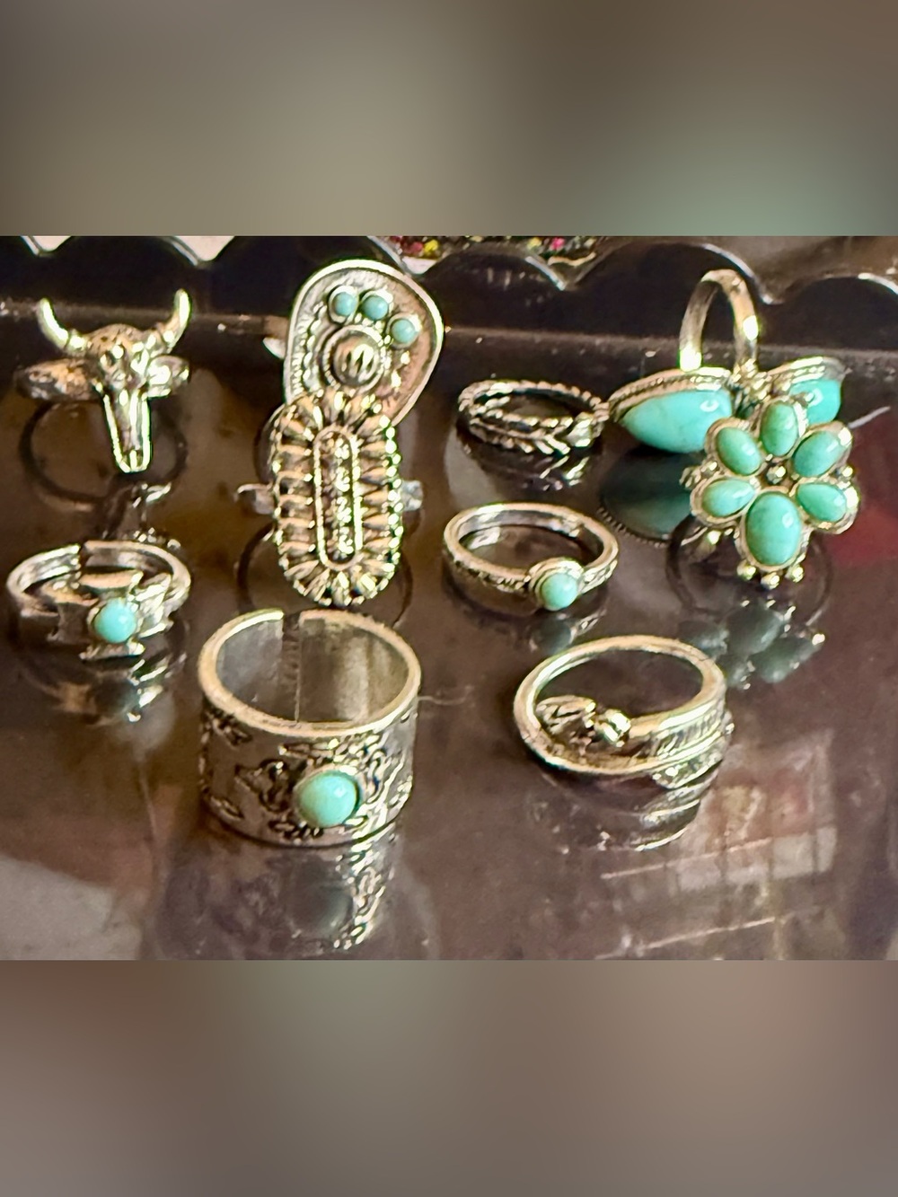 Turquoise Accent Silver tone Stackable Knuckle Boho Ring